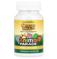 Омега 3 6 9 для детей, Omega 3/6/9 Junior, Nature's Plus, Animal Parade, лимонный вкус, 90 жевательных мягких капсул