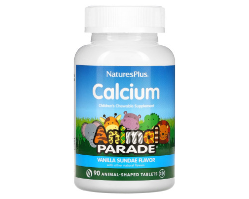 Жевательный кальций для детей, Chewable Calcium, Nature's Plus, Animal Parade, вкус ванили, 90 таблеток