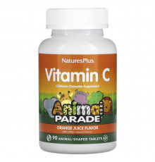 Витамин С, Children's Chewable Vitamin C,  Nature's Plus, Animal Parade, апельсиновый вкус, 90 жевательных конфет