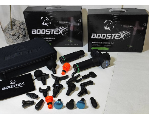 Ударний масажер Boostex PRO MAX для тригерних точок – 30 режимів, 20 насадок, запасна батарея 2500 mAh та кейс у подарунок.