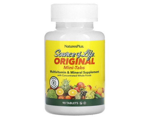 Мультивитамины и минералы, Multi-Vitamin & Mineral, Nature's Plus, Source of Life, 90 мини таблеток