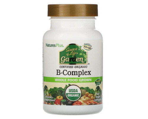 Комплекс витаминов группы В, B-Complex, Nature's Plus, Source of Life Garden, органик, 60 капсул