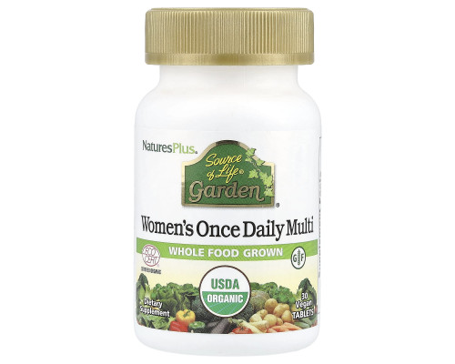 Ежедневные мультивитамины для женщин, Women's Once Daily Multi, Nature's Plus, Source of Life Garden, 30 веганских таблеток