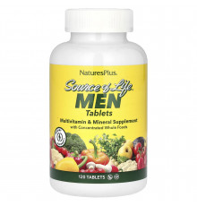 Мультивитамины и минерали для мужчин,  Source of Life Men, Nature's Plus, Source of Life Men,  с концентрированными цельными продуктами, без железа, 120 таблеток