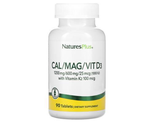 Кальций, магний, витамин D3 с витамином K2, Cal/Mag/Vit D3 with Vitamin K2, NaturesPlus, 90 таблеток