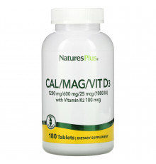 Кальций, магний и витамин D3 и K2, Cal/Mag/Vit D3, Vitamin K2, Nature's Plus, 180 таблеток