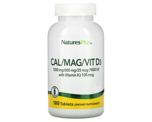Кальций, магний и витамин D3 и K2, Cal/Mag/Vit D3, Vitamin K2, Nature's Plus, 180 таблеток
