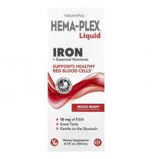 Комплекс витаминов и минералов с железом, Hema-Plex® Liquid, Nature's Plus, ягодный микс, 250 мл