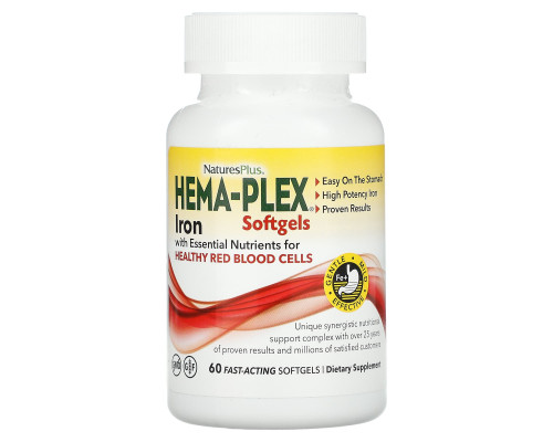 Витаминно-минеральный комплекс, Hema-Plex, Nature's Plus, 60 быстродействующих гелевых капсул