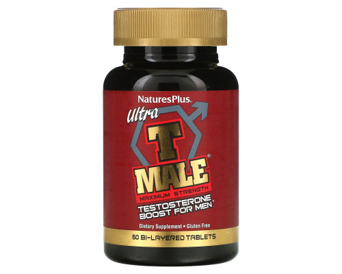 Повышение тестостерона для мужчин. Ultra T-Male, Testosterone Boost for Men, Nature's Plus, максимальная сила, 60 двухслойных таблеток