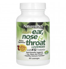 Ухо, Горло, Нос,Adult's Ear, Nose & Throat Lozenges with K12 Probiotic, Nature's Plus, для взрослых, вкус  тропическая вишня-ягода, 60 леденцов