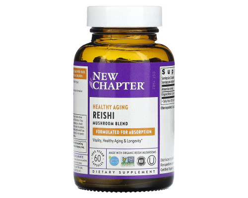 Грибы рейши, Reishi, New Chapter, органик, 60 капсул
