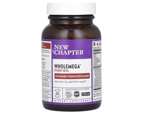 Жир аляскинского лосося, Wholemega Fish Oil, New Chapter, 60 гелевых капсул