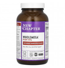 Жир аляскинского лосося, Wholemega Fish Oil, New Chapter, 120 гелевых капсул