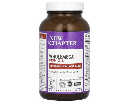 Жир аляскинского лосося, Wholemega Fish Oil, New Chapter, 120 гелевых капсул