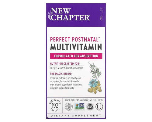 Мультивитаминный комплекс постнатальный, Postnatal MultiVitamin, New Chapter, 192 вегетарианские таблетки