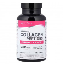 Пептиды коллагена + витамин С и биотин, Collagen + Vitamin C & Biotin, NeoCell, супер, 180 таблеток