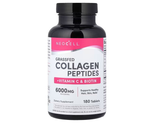 Пептиды коллагена + витамин С и биотин, Collagen + Vitamin C & Biotin, NeoCell, супер, 180 таблеток