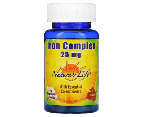 Витаминно-минеральный комплекс с железом, Iron Complex, Nature's Life, 25 мг, 50 вегетарианских капсул