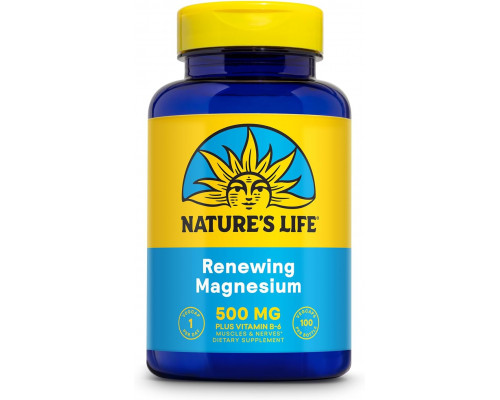 Магний и витамин В-6, Magnesium, Nature's Life, 500 мг, 100 вегетарианских капсул