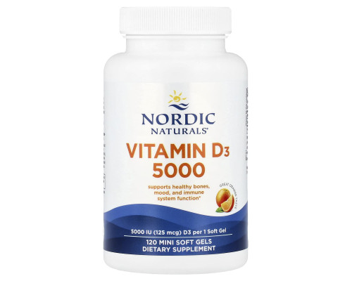 Витамин D3, Vitamin D3, Nordic Naturals, апельсин, 125 мкг (5000 МЕ), 120 мини гелевых капсул