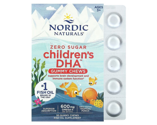 Рыбий жир для детей, Children's DHA Gummies, Nordic Naturals, 600 мг, 30 жевательных конфет