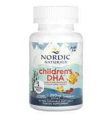 Рыбий жир для детей, Children's DHA, Nordic Naturals, возраст 3-6 лет, клубника, 90 мини-жевательных гелевых капсул