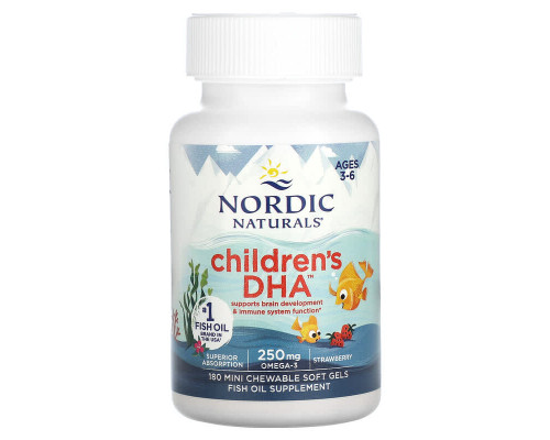 Рыбий жир для детей, Children's DHA, Nordic Naturals, клубника, 250 мг, 180 капсул