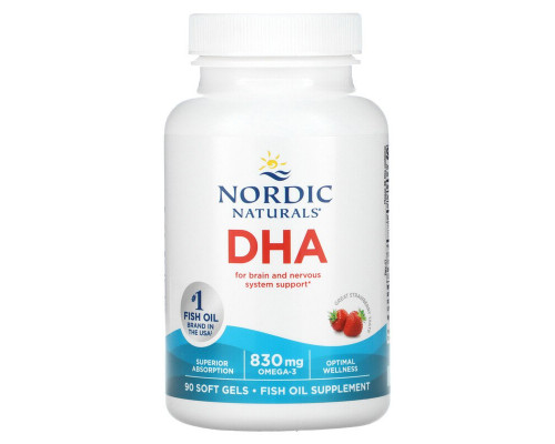Рыбий жир экстра (клубника), DHA, Nordic Naturals, 415 мг, 90 капсул