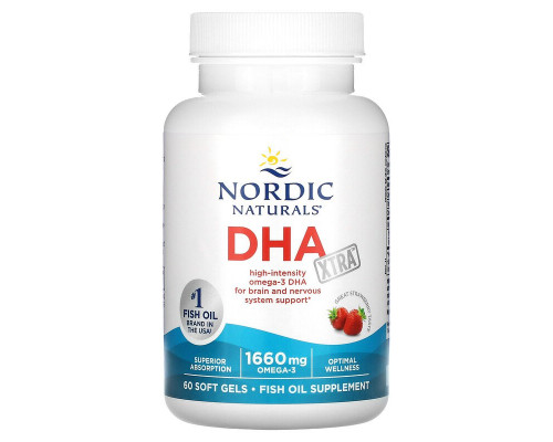 Риб'ячий жир екстра, DHA Xtra, Nordic Naturals, полуниця, 1000 мг, 60 капсул