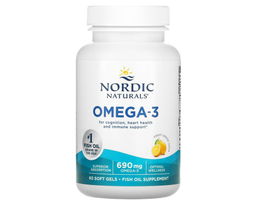 Очищенный рыбий жир (лимон), Omega-3, Nordic Naturals, 690 мг, 60 капсул