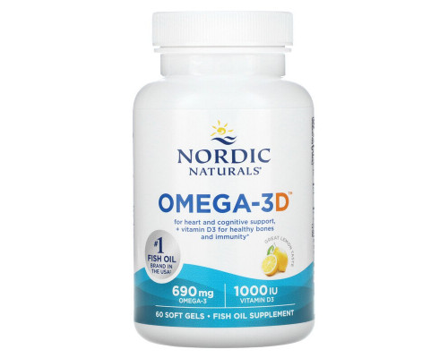 Рыбий жир омега-3Д (лимон), Omega-3D, Nordic Naturals, 1000 мг, 60 капсул
