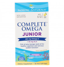 Рыбий жир для подростков, Complete Omega Junior, Nordic Naturals, от 6 до 12 лет, лимон, 283 мг, 90 мини капсул