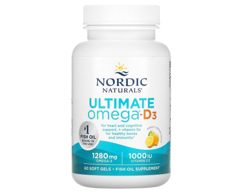 Рыбий жир омега D3, Ultimate Omega-D3, Nordic Naturals, лимон, 1000 мг, 60 гелевых капсул