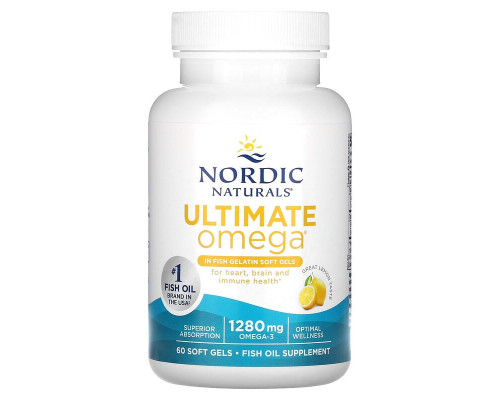Омега-3, Ultimate Omega, Nordic Naturals, вкус лимона, 640 мг, 60 гелевых капсул