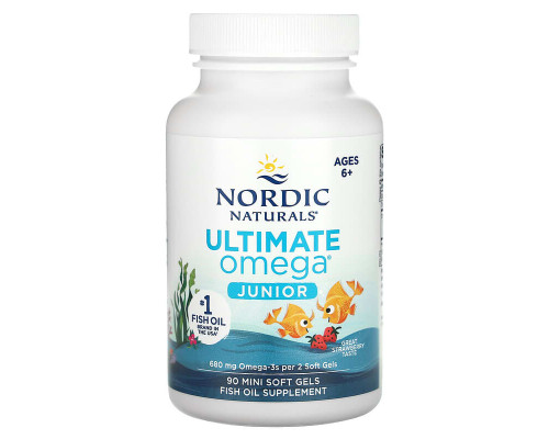 Риб'ячий жир для дітей від 6 до 12 років, Ultimate Omega, Nordic Naturals, полуниця, 340 мг, 90 гелевих міні капсул