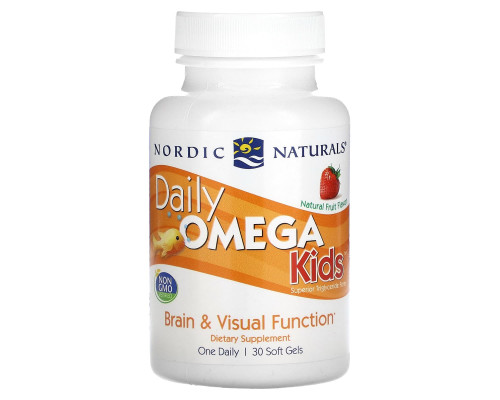 Рыбий жир для детей, Daily Omega Kids, Nordic Naturals, 1 в день, фруктовый вкус, 30  капсул