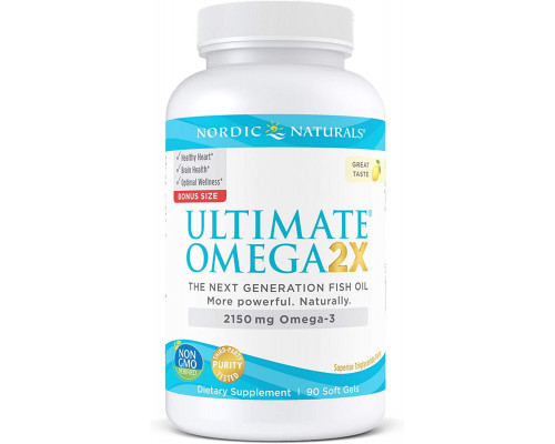 Омега 2X, Ultimate Omega 2X, Nordic Naturals, 2150 мг, 90 гелевих капсул