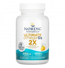 Риб'ячий жир, Ultimate Omega 2X, Nordic Naturals, лимон, 2150 мг, 60 гелевих капсул