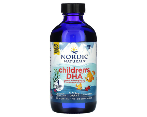 Жидкий рыбий жир для детей от 1 до 6 лет, Children's DHA, Nordic Naturals, клубника, 530 мг, 237 мл