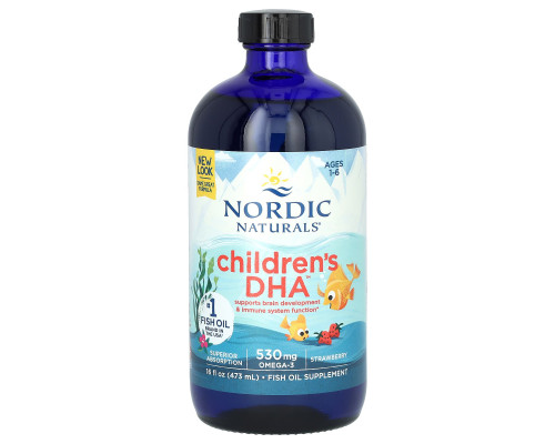 Рыбий жир для детей от 1 до 6 лет, Children's DHA, Nordic Naturals, клубника, жидкий, 530 мг, 473 мл