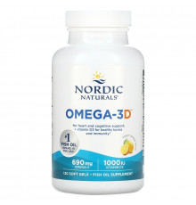 Рыбий жир омега-D3 (лимон), Omega-3D, Nordic Naturals, 1000 мг, 120 капсул