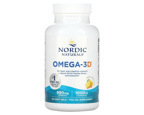 Рыбий жир омега-D3 (лимон), Omega-3D, Nordic Naturals, 1000 мг, 120 капсул