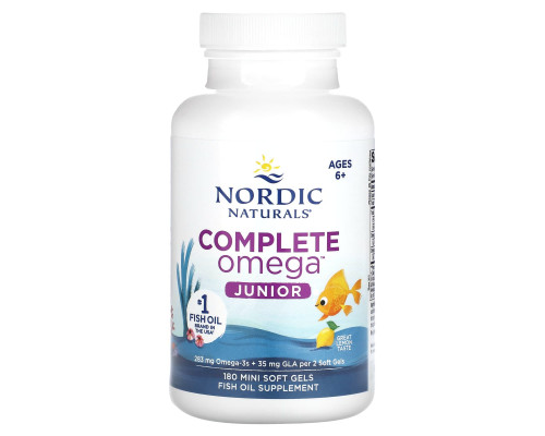 Рыбий жир для детей, Complete Omega, Nordic Naturals, от 6 до 12 лет, лимон, 180 мини гелевых капсул
