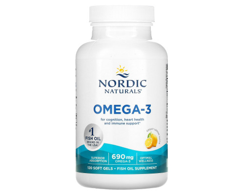 Очищенный рыбий жир, Omega-3, Nordic Naturals, лимон, 690 мг, 180 капсул
