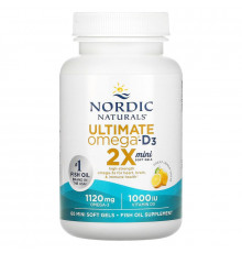 Рыбий жир с витамином D3, Ultimate Omega 2X, Nordic Naturals, лимон, 60 гелевых мини капсул