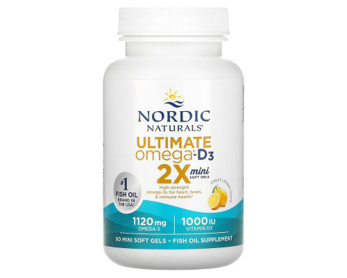 Рыбий жир с витамином D3, Ultimate Omega 2X, Nordic Naturals, лимон, 60 гелевых мини капсул
