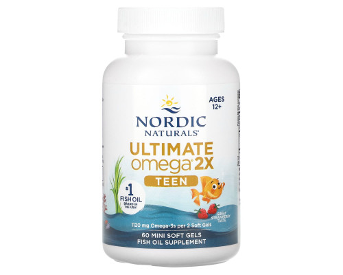 Омега для подростков, Teen, Ultimate Omega 2X, Nordic Naturals, от 12 лет, вкус клубники, 60 мини гелевых капсул