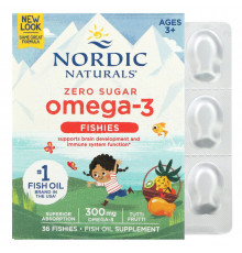 Рыбий жир для детей, Nordic Omega-3 Fishies, Nordic Naturals, фрукты, 300 мг, 36 желе