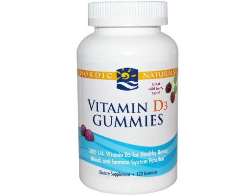 Витамин D3, Vitamin D3 Gummies, Nordic Naturals, лесные ягоды, 1000 МЕ, 120 желе